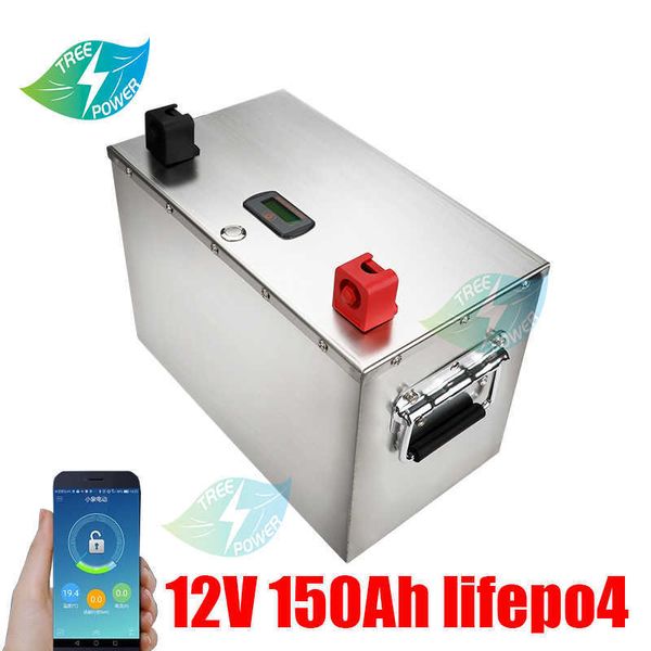 12 V 150AH Lithium -Akku Bluetooth App 4S 12,8 V 150AH LIFEPO4 Batterie für Solarenergiespeicher EV RV Wechselrichter +10A Ladegerät