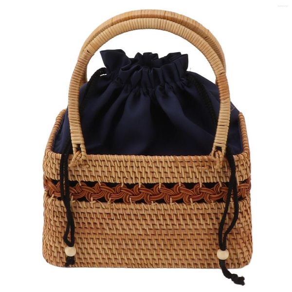 Aufbewahrungstaschen Rattan -Einkaufstasche Vintage Pastoral Grasgewebe Handtasche für Frauen