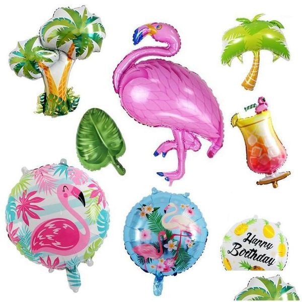 Decorazione per feste da 18 pollici rotonda hawaiano palloncino flamingo in alluminio in alluminio vino vetro foglia di compleanno goccia giardino giardino festive dhf9u