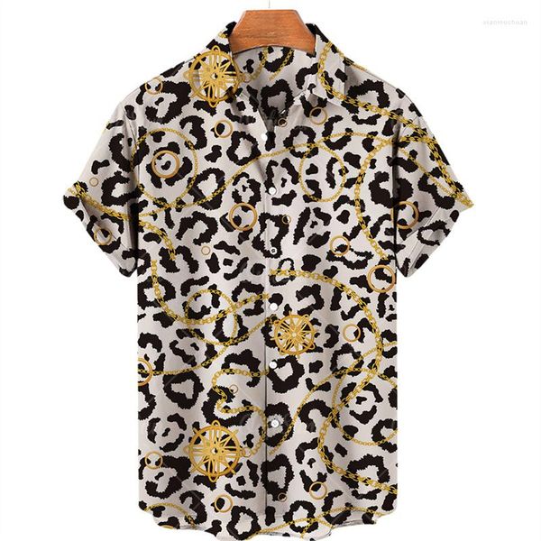 Herren lässige Hemden Sommer luxuriöser 3D -Druck Goldkette Original Floral Hawaiian Goth Mode mittelalterlich Schlanker Fit Kleidung