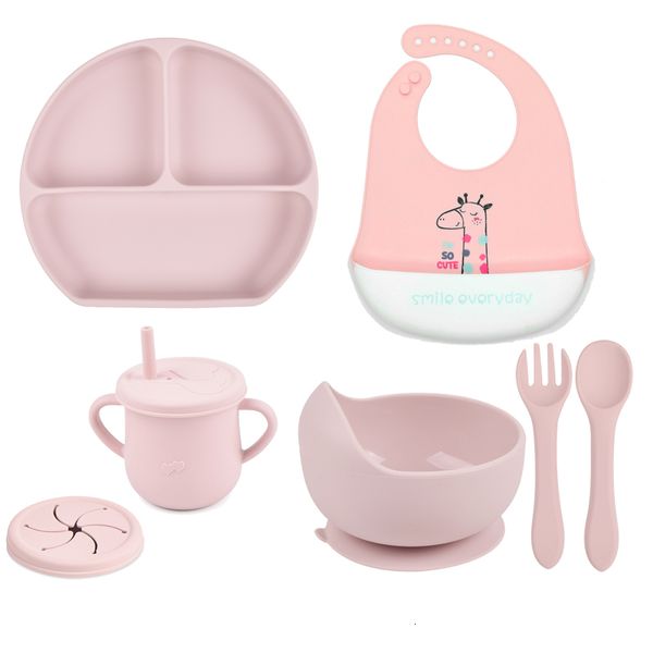 Tazze di piatti utensili da 7 pc set tavoli morbidi silicone succhiaio a tazza tazza di babine set di forcelle set non slip bambini s nutrizione bpa libera 230815