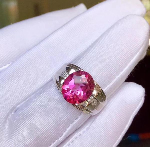 Clusterringe Real und natürlicher rosa Topaz Ring Mann 925 Sterling Silber 10 12 mm Juwel für Männer Fein handelben Schmuck