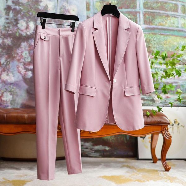 Женские брюки с двумя частями высококачественной арки ручной работы с прямой костюм сигарет мода Женская темпераментная офисная леди Слим формальная одежда