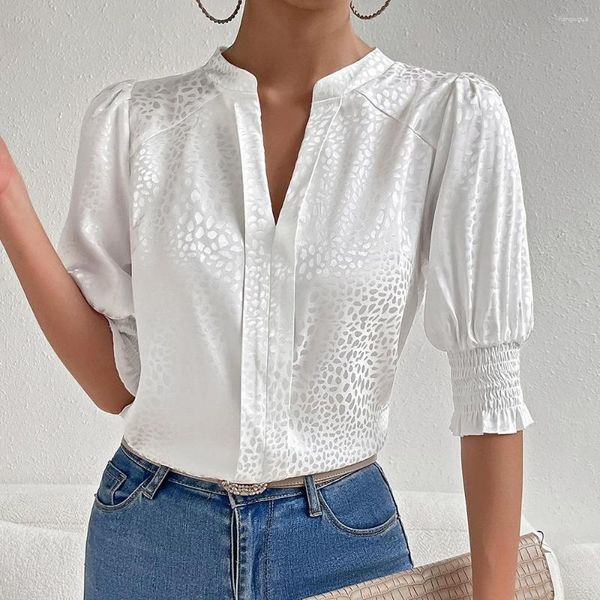 Damen T -Shirts Shirt 2023 Sommertemperament Pendler Satin Kurzarm Top White Halbbluse Office Layd Wmen Tops