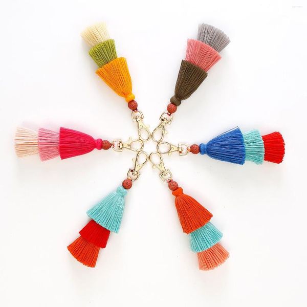 Кламки Boho Macrame Bohemian KeyChain Клавицы Кольцо ТАССЕЛЫ СУМКА.