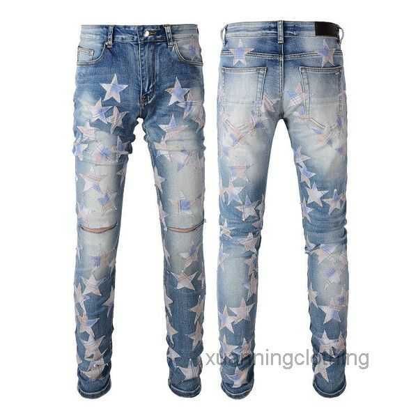 Skinny Jeans Männer schwarze Riss Mann Designer Herren RIP Denim Star Patches gerade Bein Reißverschluss Fliegen Mode Langer Hosen Rock grau weiß weiße Biker Klrg