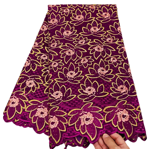 5 Yards Baumwolltuch mit Strasssteinen Afrikanische weibliche Schweizer Spitze Stoff Stickerei Abendkleid Lady Kleid Nigerian Frauen nähen Handwerk Hochzeit Kostüm YQ-8117