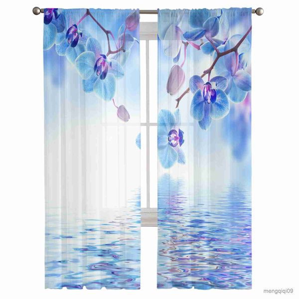 Vorhang Blumen Malerei Schöne Schlafzimmer Tüll Vorhänge Hotel Home Decor Transparente Vorhänge für Wohnzimmer Chiffon Bedruckte Vorhänge