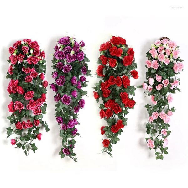 Dekorative Blumen 2pcs/Set 90 cm künstlicher Rattan Fake Pflants Vine Wall Hanging Roses Home Decor Accessoires Hochzeitskranz Dekoration