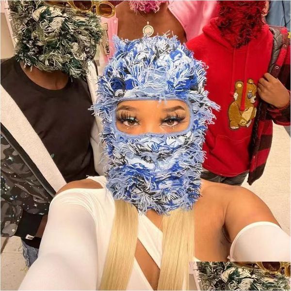 Radsportkappen Masken Clava gestorbene Strickflächen -Ski -Maske Shesty Camouflage Uni handgefertigte winddichte lustige Cap 230524 Drop -Lieferung Spo DHVNT