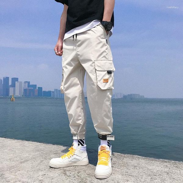 Calça masculina 5xl cargo vintage homens grandes bolsos jogadores calças calças de moda coreana macacão macacão hip hop chaquel preto plus size