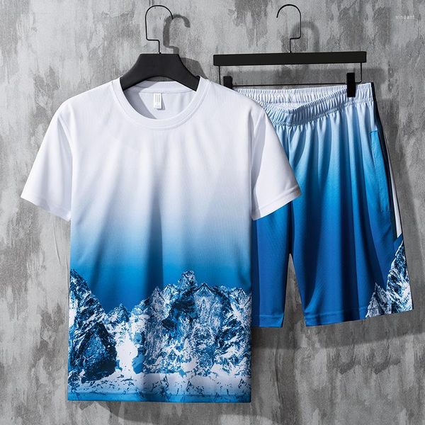 Traccetti da uomo 2023 Summer Designer Ice Silk Short Short Set MENS HARAJUKU Stampando Snow Moutain Sports Fashion Fashion Due pezzi Stup