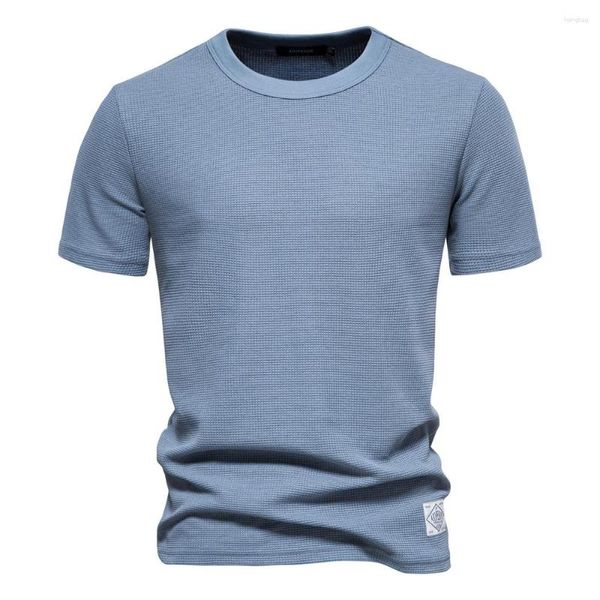 Herren T-Shirts Baumwollwaffel T-Shirts für Männer Feste Farbmarke Qualität kurzärmelig Casual Basic Tees Sommer Modedesigner Tops Männlich männlich