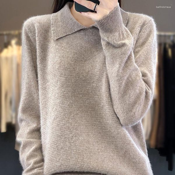 Maglioni femminili in lana in lana in cashmere collare polo sciolto pullover casual top top autunno/giacca invernale coreana moda coreana