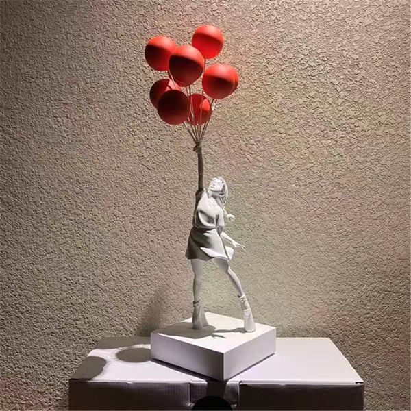 Dekorative Objekte Figuren 58 cm Banksy Art Ballon Girl Statuen Banksy Heilung fliegender Ballon Mädchen Skulptur Harz Handwerk Home Wohnzimmer Dekor Geschenk 230815