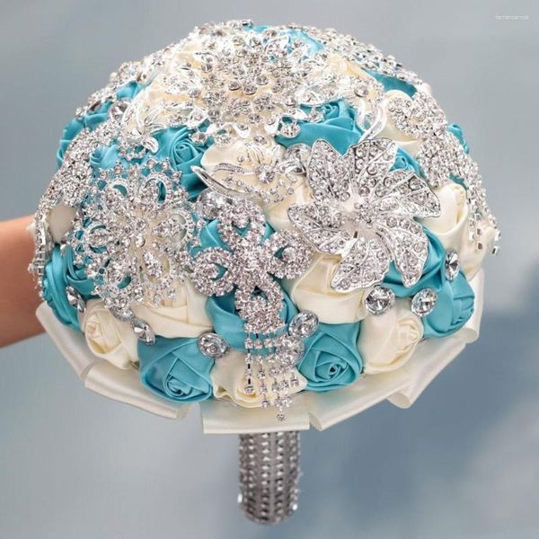 Fiori del matrimonio Lussuoso Crystal Bridal Bridal Bouquet Ivorio Lago Blu Spettame bouquet BUQUE DE MARIAGE Accessori