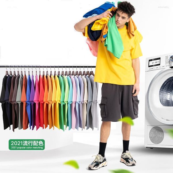 Camisetas masculinas 200g de primeira classe de primeira classe masculina algodão em branco camisetas lutas de gotas de manga americana plus size manual tingido tingido tingido