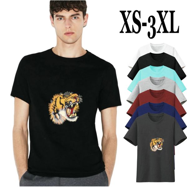 Herren-T-Shirts Kurzarm Leopard Tiger Kopfbrief lässig atmungsaktiv