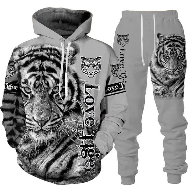 Herren -Tracksuits Animal 3D Tiger gedruckt Hoodie Hosenanzug Cooler Männer/Frauen 2 PCs Sportwear Tracksuit Set Herbst- und Winter -Herrenkleidung 230815