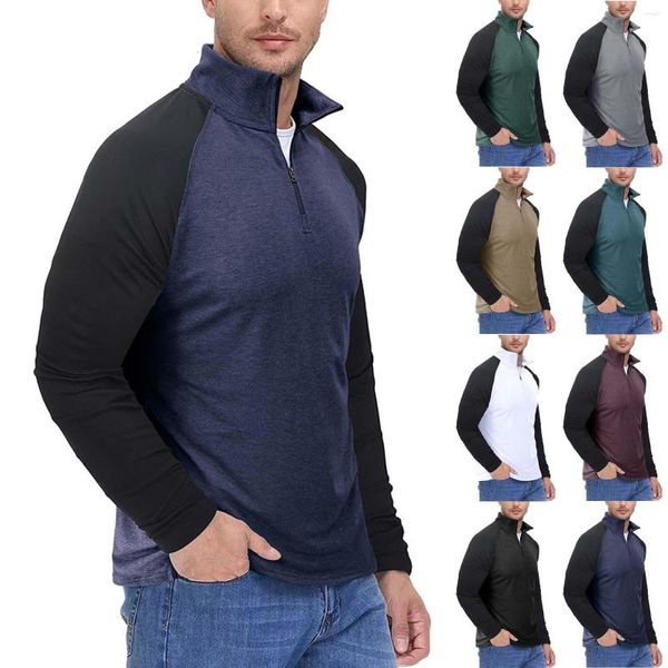 Camisetas masculinas Moda Spring e outono Zipper casual de manga longa para homens Pacote de camisa de massa alta alta