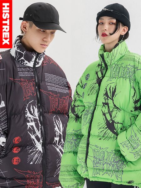 Jaqueta masculina de Hip Hop Bubble Jaqueta Parka Homem japonês Harajuku Anime Streetwear Overs Coat Winter acolchoado quente casaco acolchoado Homem Y2K Women Parkas 230815