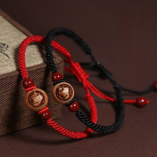 Pulseiras de charme bracelete de mogno natural corda vermelha de zodíaco feitiço com trançado bebê