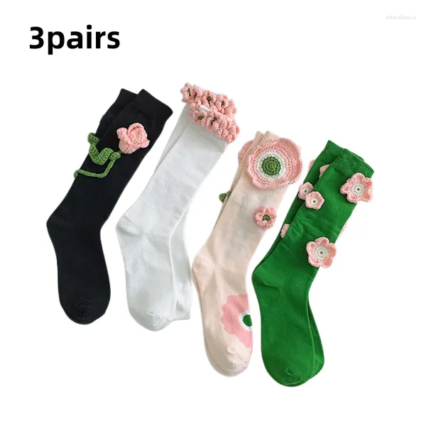 Frauen Socken Pinkies Mujer Calcetinen JK Lolita Strümpfe Meia Cano Alto Kniehohe handgefertigte Blume 2023 Japanisches Hoch