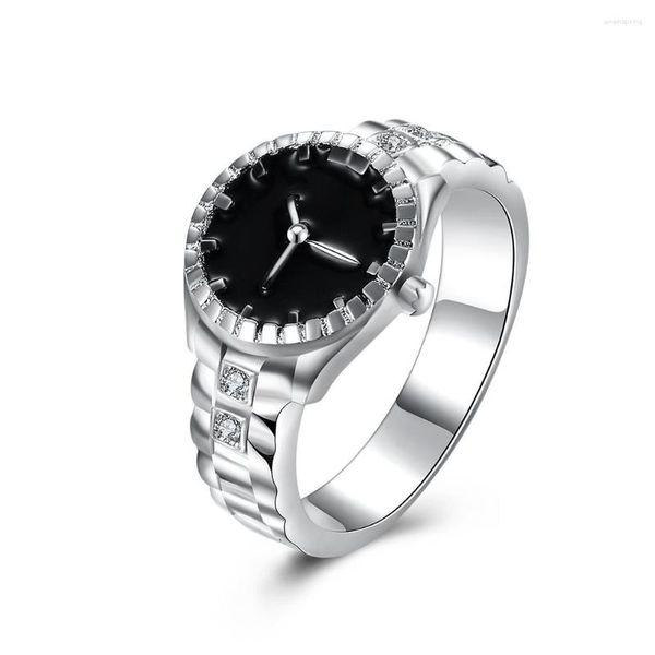 Ringos de cluster 925 Sterling Silver Ring Square Watch Dial for Women Wedding Party Charm Jewelry Gifts