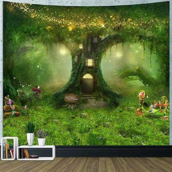 Tapeçarias Fogueira Starry Night Sky Galaxy Tapeçaria Natureza Árvore Tapeçaria Paisagem Tapeçaria para dormitório Sala de estar Quarto Decoração Mural