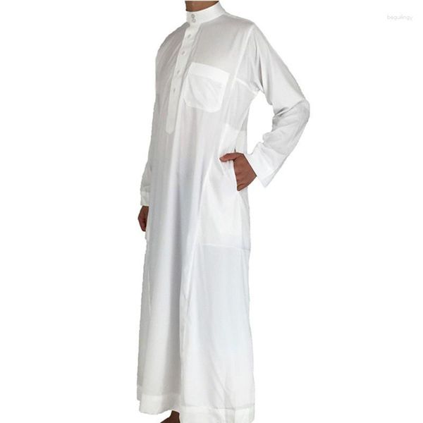 Abbigliamento etnico uomini musulmani jubba thobe kaftan arabo manica lunga manica lunga lino in cotone abiti arabia arabia abaya