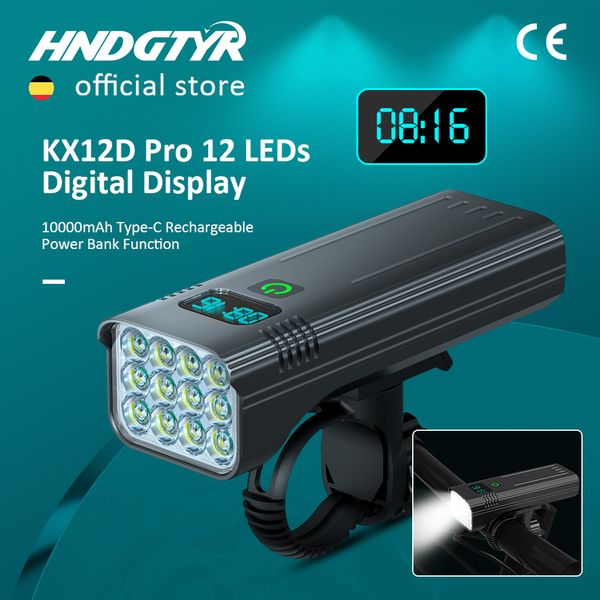 Bisiklet Işıkları 12 LEDS Bisiklet Işığı Max 5000lm Dijital Gösterge USB Far 18650 Pil MTB Cycle Lambası 230815 için şarj edilebilir el feneri