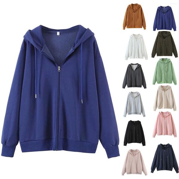 Damen Hoodies Farbe Farbe Lose Reißverschluss Kordelzug Kapuze Pocket Hoodie Damen Reißverschluss Kleid Frauen