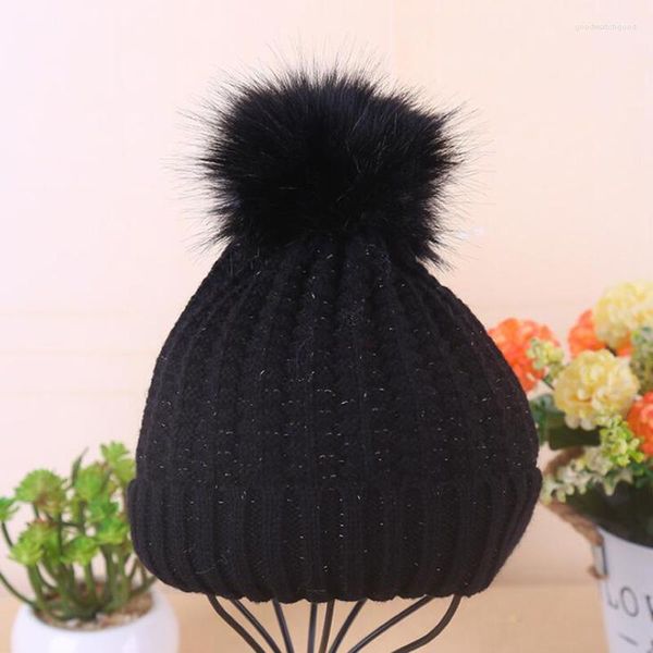 Berets Winter warm warmes Baby Hut Fell Pompom Strickmädchen Jungen Cap Infant Kleinkinder Kinder Beanie Kinder Caps Hauptrolle