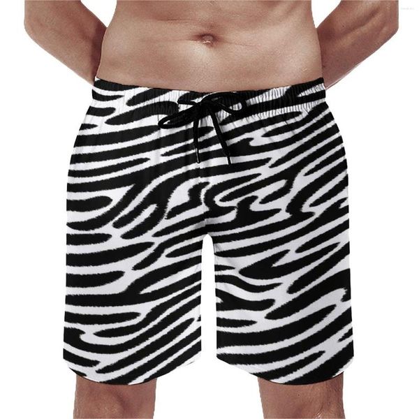 Shorts masculinos Black Zebra Stripes Board Summer Modern Animal Modern Shiny Sports Praia curta Classificação Quick Dry Classic Grandes Troncos de natação