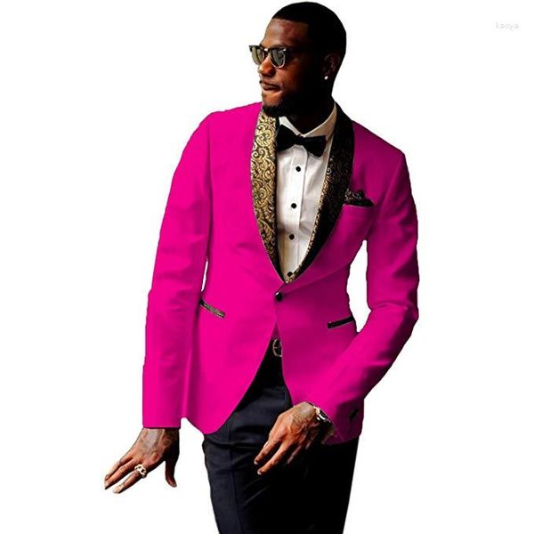 Ternos masculinos Estados Unidos do Groomsmen Rosa Tuxedos Padrão de xale de lapela Men Wedding Homem Blazer (calça de jaqueta) C497