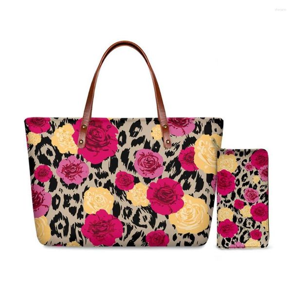 Abendtaschen Handtaschen Polynesischer traditioneller Stammesblumen -Leopard für Frauen Party Shoppin Tote Schulter Handsack Brieftasche Set Set