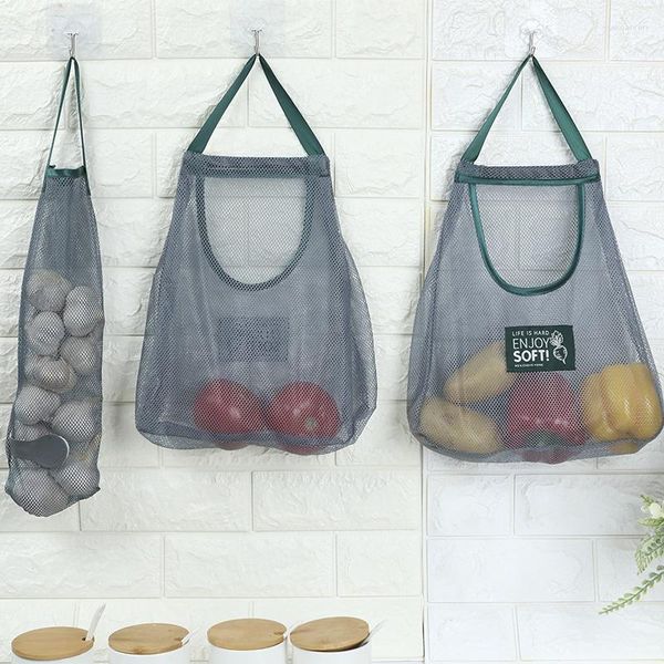 Depolama Çantaları Zencefil Sarımsak Net Çanta Yeniden Kullanılabilir Asma Kafes Nefes Üretilebilir Mutfak Aksesuarları Araçları Çok Amaçlı Duvar Monte
