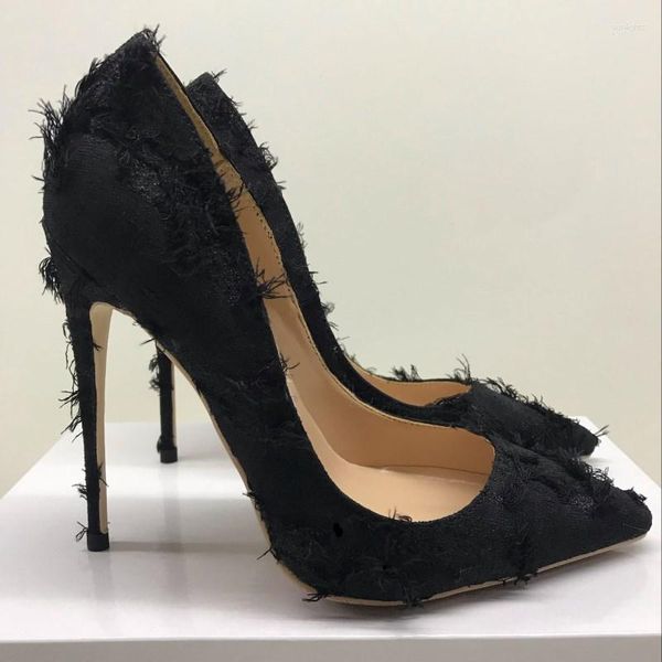 Отсуть обувь Sestito Women Design Old Tassel украшенные бедными высокими каблуками T-stage Lady Spring/Smently Slip-On Elegant Pumps