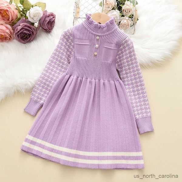 Mädchenkleider Baby Girl Sticky Striped Pullover Kleider Kleidung für Kinder Kinder Herbst Winter Casual Strick ein-Stück-Kleid R230816