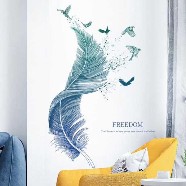 Adesivos de parede pássaros criativos de penas para decoração moderna de decoração doméstica quarto de sala de estar decoração auto-adesiva