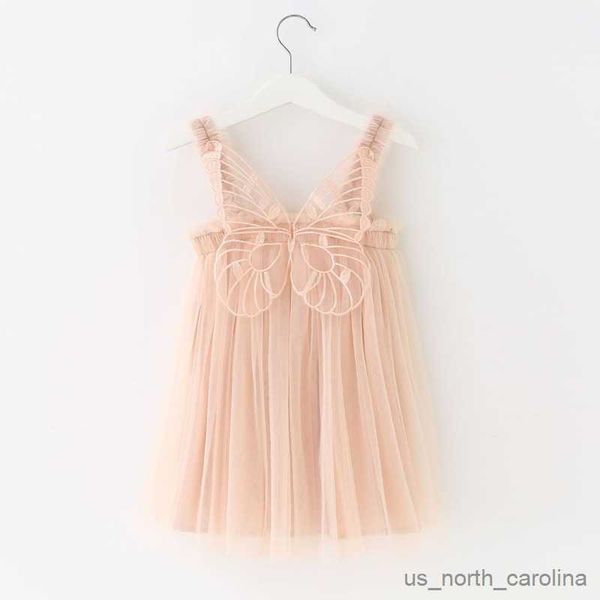 Vestidos de menina de verão anjo asas de asas de princesa tule vestido de aniversário vestido para bebês roupas vestidos de malha de malha de criança fantasia r230816