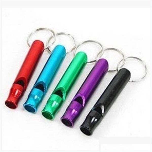 Keychains Lanyards Neu Neuheit Mini Aluminiumlegierung Whistle Keyring Schlüsselbund für Outdoor -Überlebenssicherheit Sport Cam Hunting DHPRG