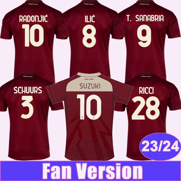 23 24 Torino FC Ricci Mens Soccer Jerseys Singo T. Sanabria Ilic Pellegri Zima Buongiorno Home Limited Edition Football Рубашки