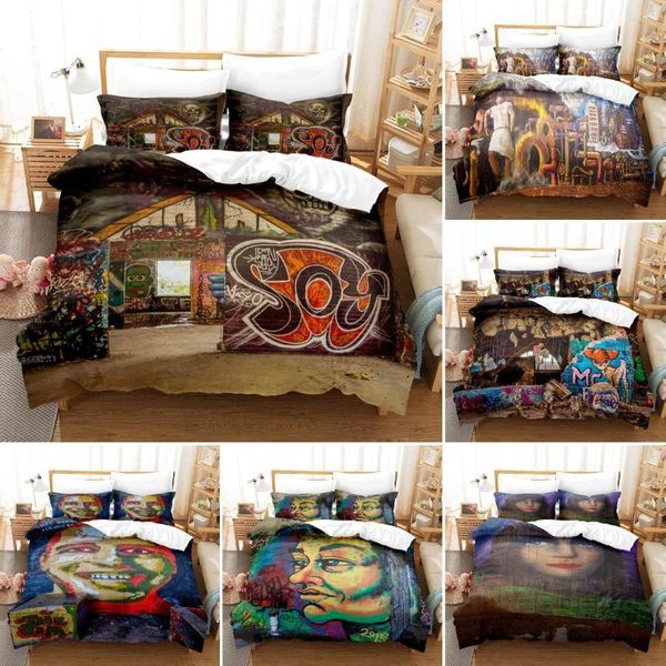 Bedding Sets Graffiti Duvet Capa Conjunto para garotos meninos jovens pintura de arte de rua urbana moderna com 2 fronhas