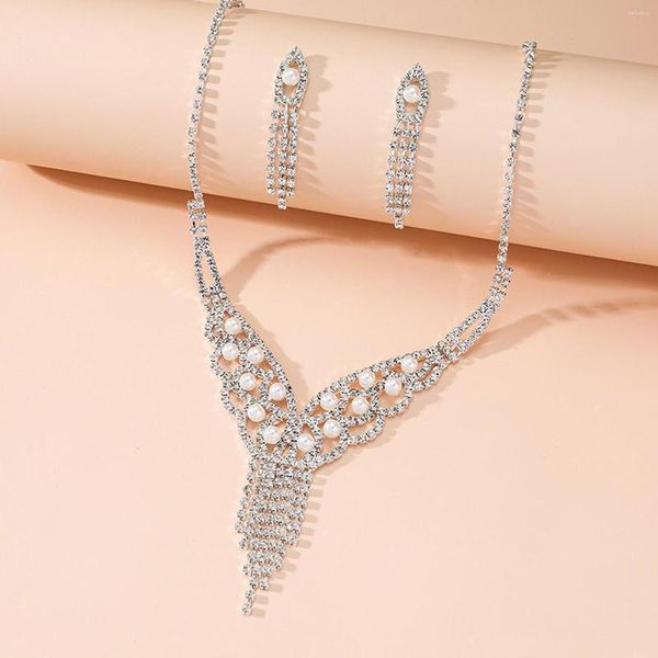 Orecchini di collana Set Women's Rhinestone Pearl Gioielli perle ipoallergenico Materiale Orecchino per le spose Costume da ballo da damigella