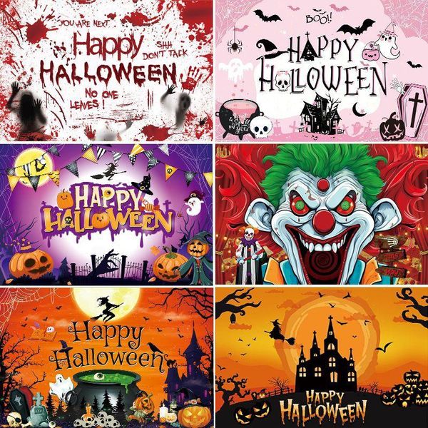 Decorazione per feste Halloween Sfondo di zucca Clown Blown Bloody Background Stuzzicatore Banner per le forniture di compleanno del cimitero di fantasma Scarico