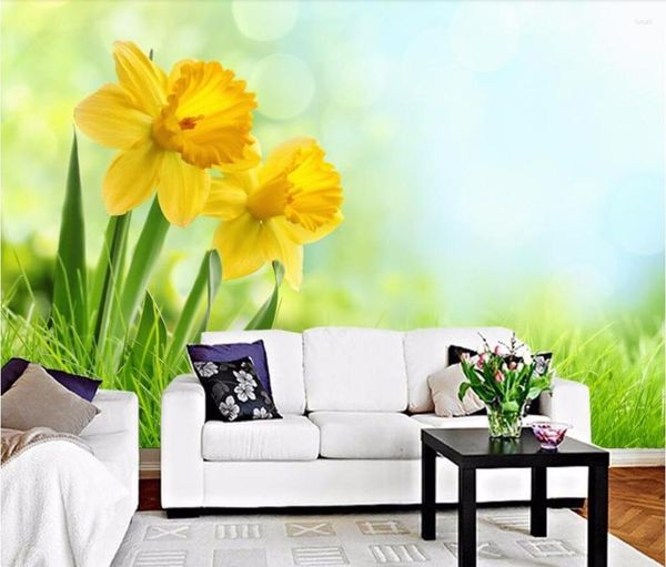 Papéis de parede CJSIR Decoração de casa de parede personalizada Murais de casa Bela Narcissus TV Background Flower Living Sofá 3D