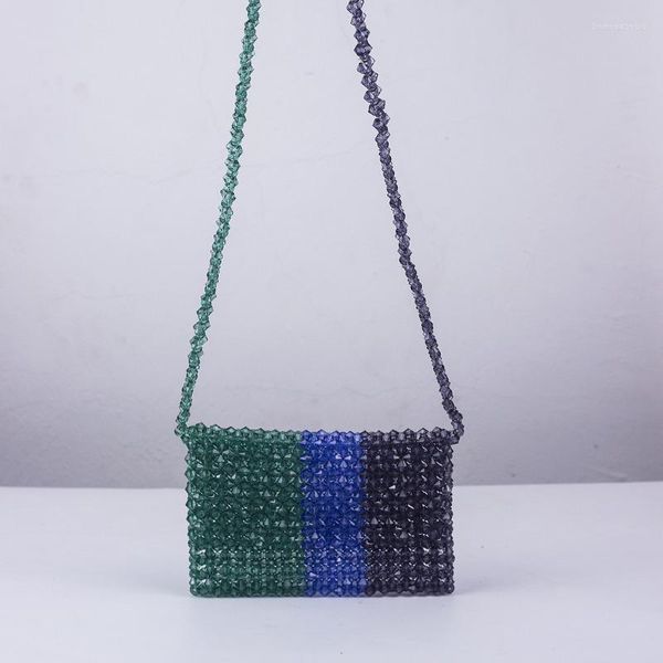 Abendtaschen benutzerdefinierte Sommer grünblau schwarze Kontrast handgewebtes Perlen -Frauen -Tasche Modetrend Acrylkreuzkörper für Frau