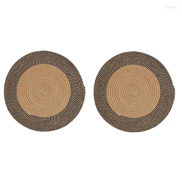 Teppiche 2x japanischer Stil gewebter Teppich Jute runde Bodenmatte einfache Couchtischmatten Schlafzimmer Wohnzimmer Sofa Teppiche (en)