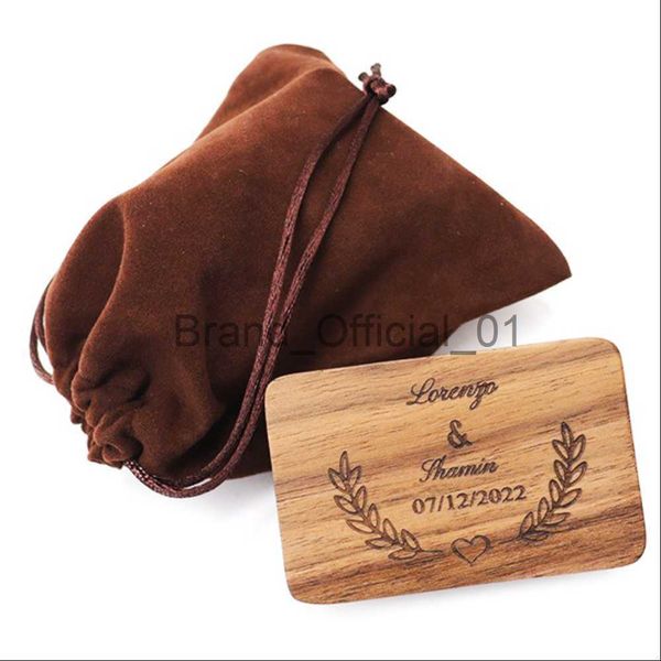 Nome personalizado Nome personalizado Data Double Ring Double Wood Wood Black Walnut Ring Jewelry Ears Colar Package Box X0816